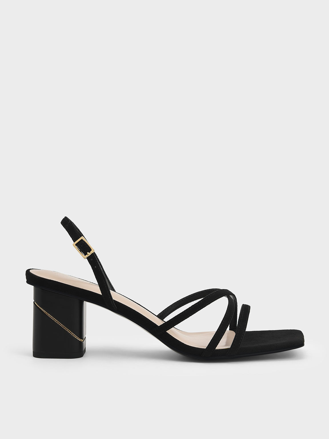 Sandal Slingback Square Toe Textured, Black, hi-res