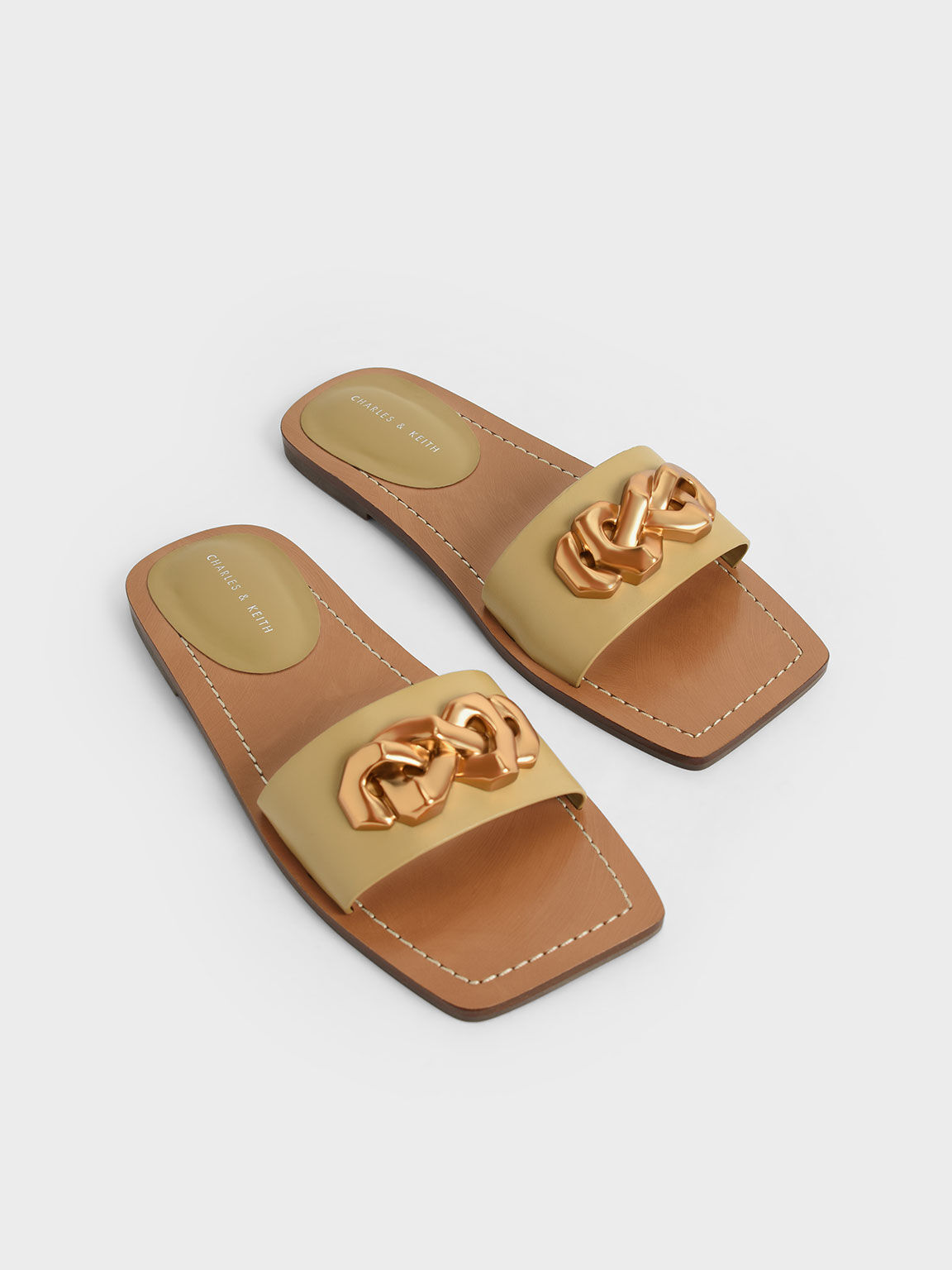 Chain Accent Slide Sandals, Mustard, hi-res