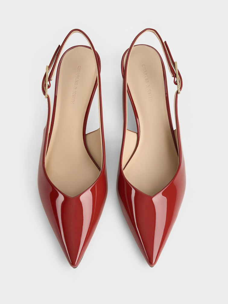 Sepatu Kitten Heels Slingback Luciana Patent, Red, hi-res