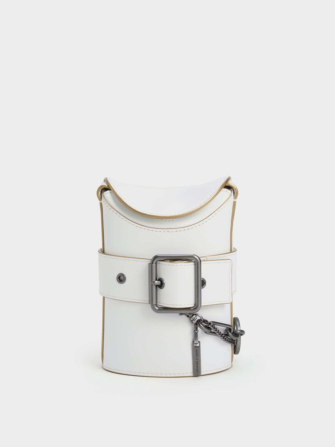 Tas Bucket Jules Leather Belted, White, hi-res