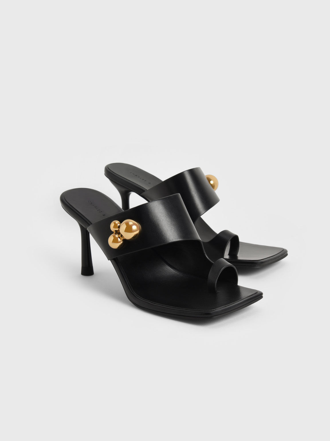 Sandal Thong Embellished Stiletto Heel, Black, hi-res