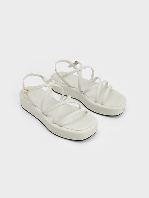 Sepatu Flatforms Strappy Padded, White, hi-res