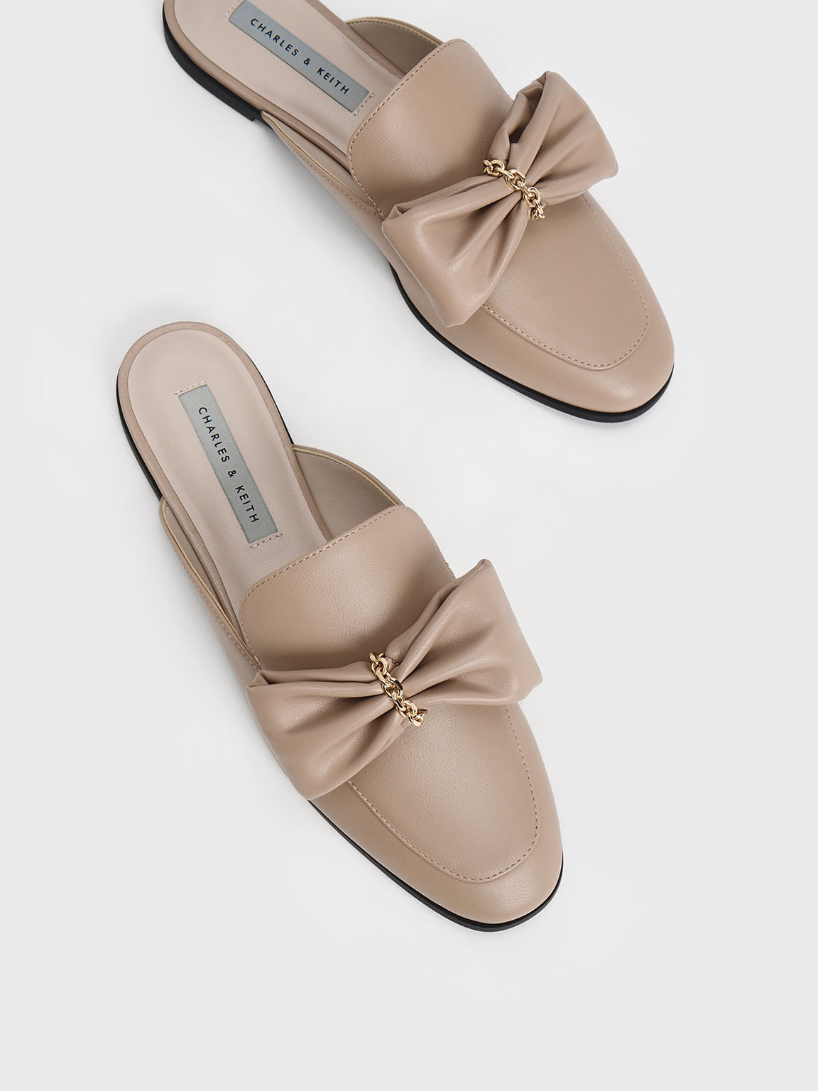 Chain-Link Bow Loafer Mules, Beige, hi-res
