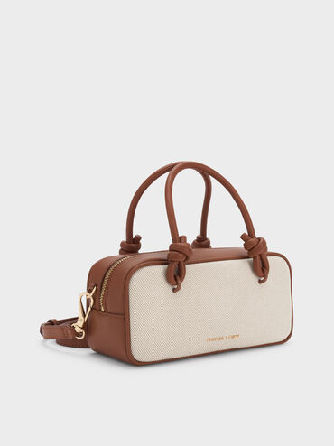 Tas Elongated Knotted-Handle Canvas Sammie, Taupe Canvas, hi-res