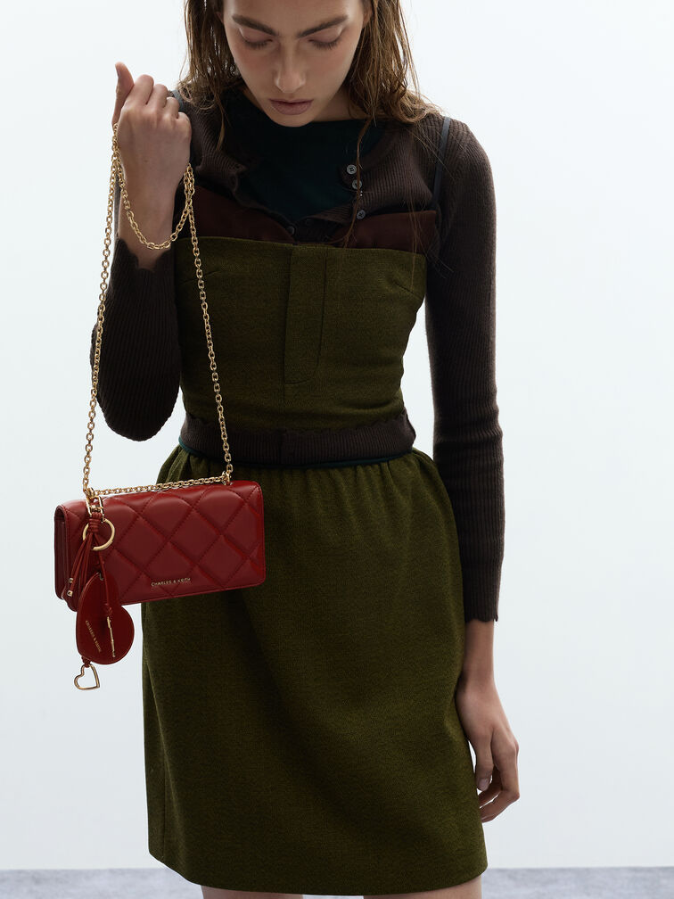 Dompet On Chain Quilted Paffuto, Tomato Red, hi-res