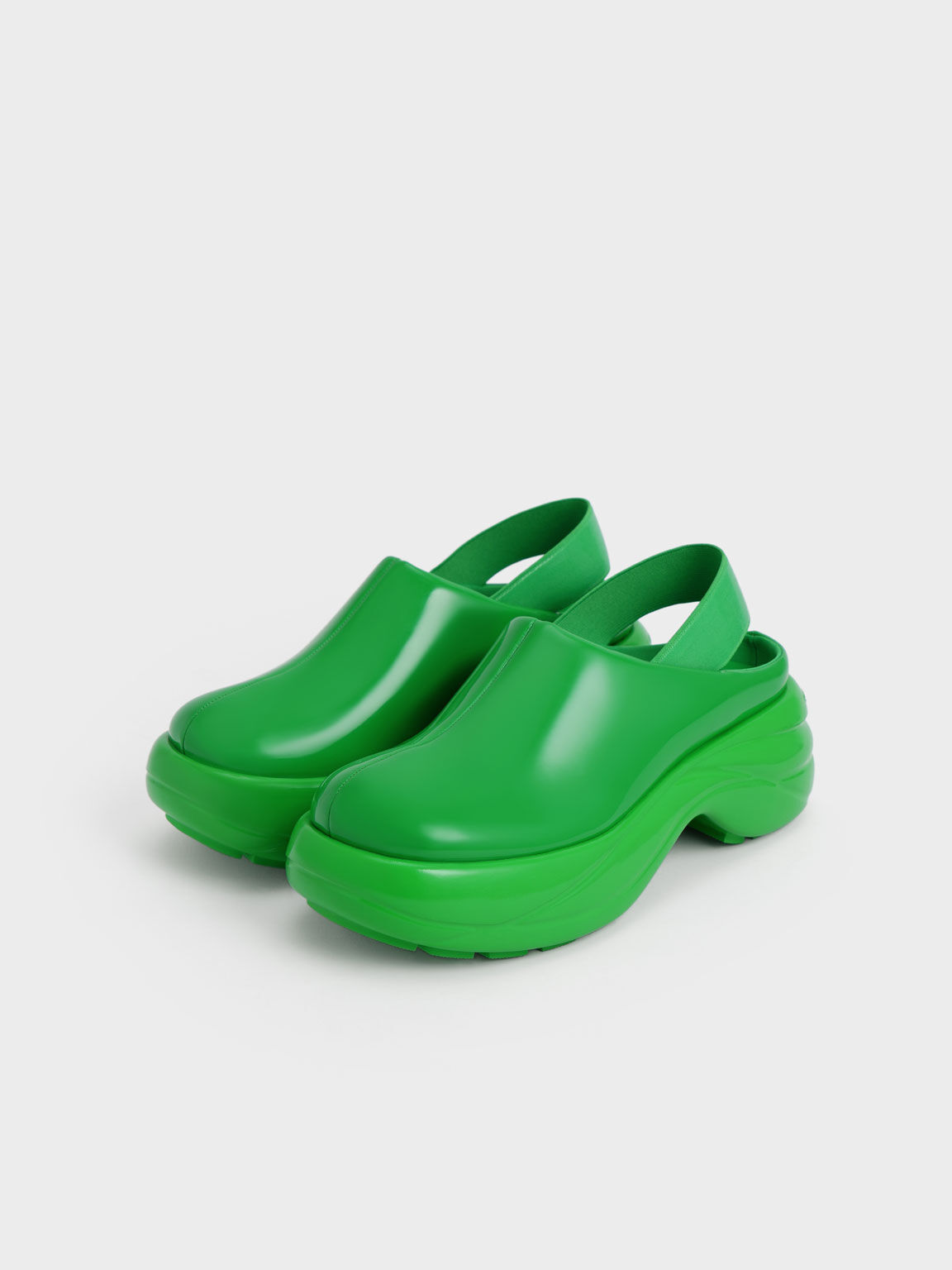Sepatu Flats Roony Patent Back-Strap, Green, hi-res