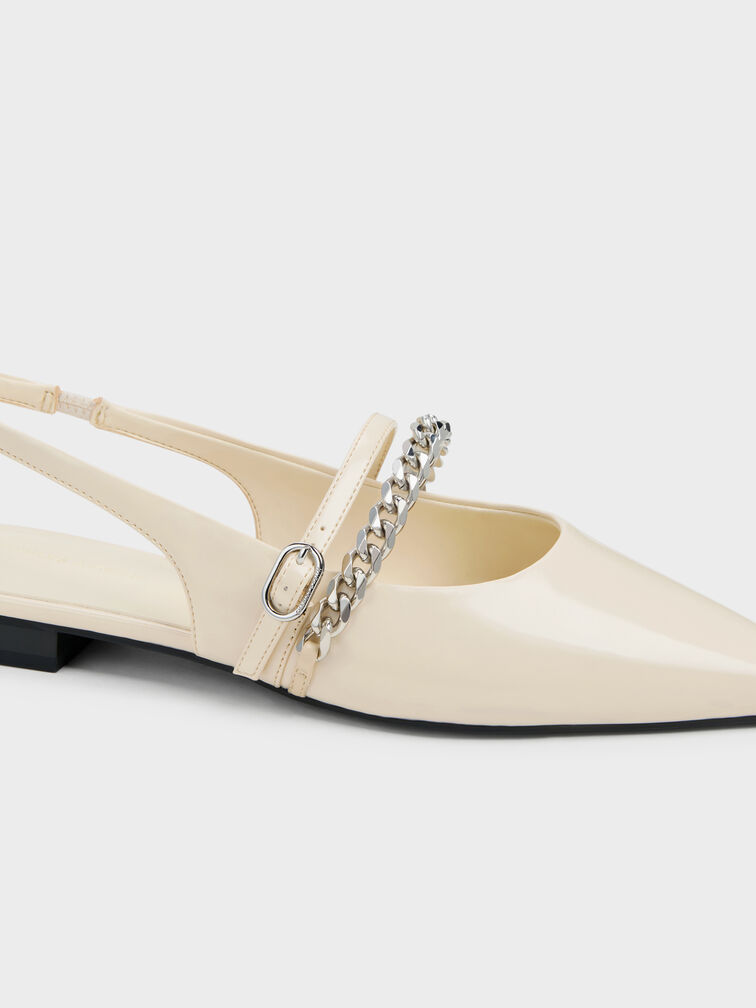 Georgie Chain Pointed Slingback Flats, Beige, hi-res