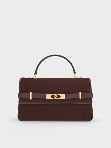Tas Top Handle Belted Arlet Recycled Suede, Espresso Brown, hi-res