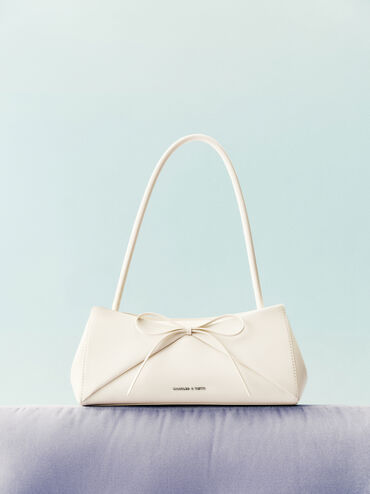 Hazel Bow Panelled Shoulder Bag, Cream, hi-res