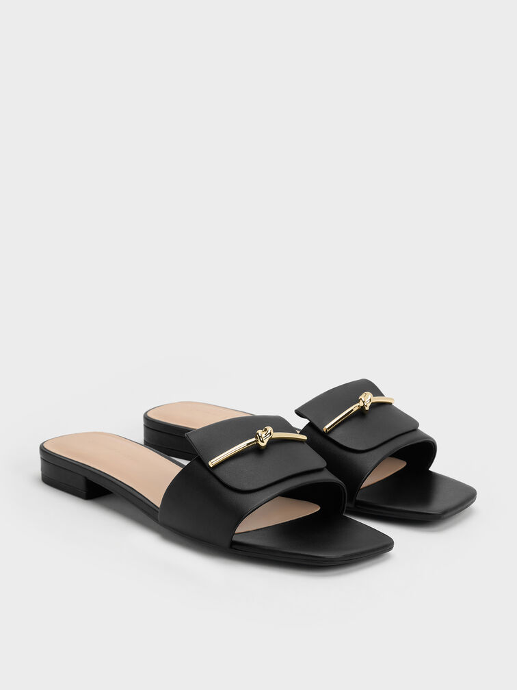 Knotted Accent Slide Sandals, Black, hi-res