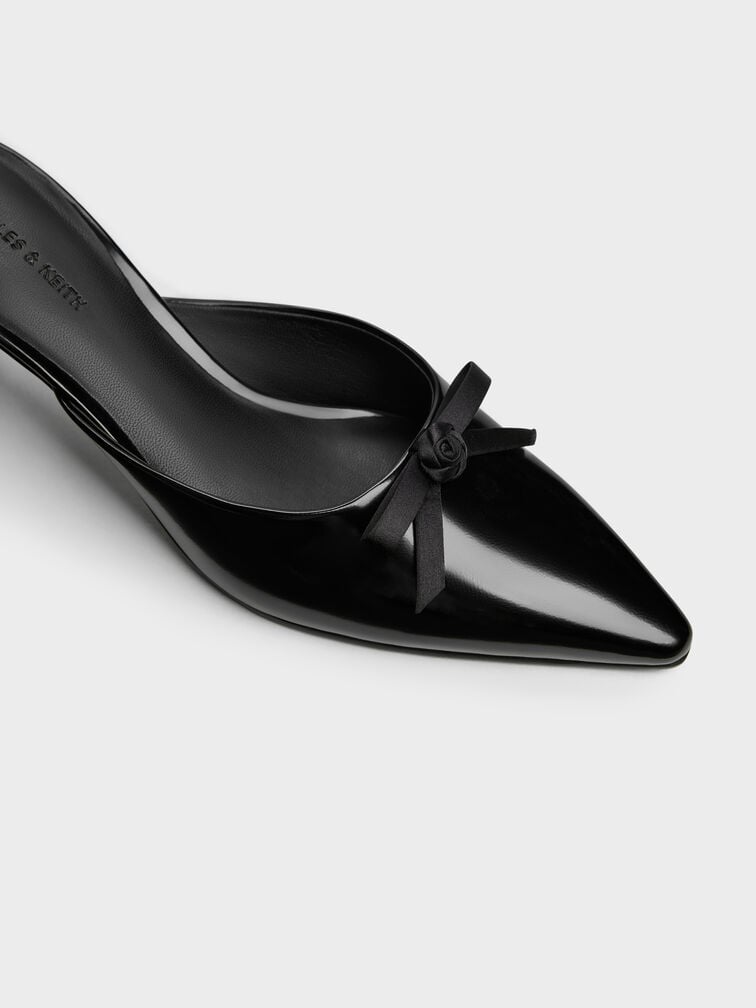 Rose-Bow Pointed Heeled Mules, Black Box, hi-res