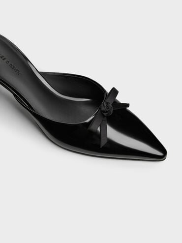 Rose-Bow Pointed Heeled Mules, Black Box, hi-res