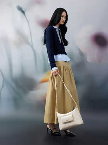 Duo Quilted Front-Pocket Hobo Bag, Cream, hi-res