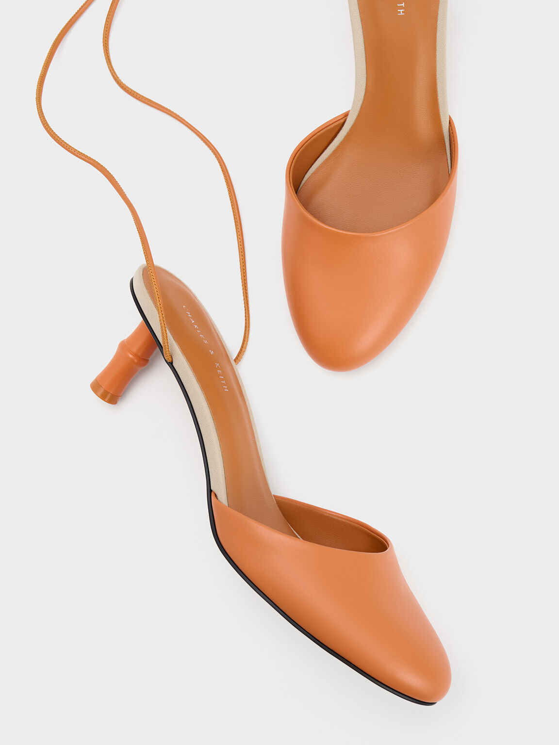 Sepatu Pumps Tie-Around Bamboo Heel, Orange, hi-res