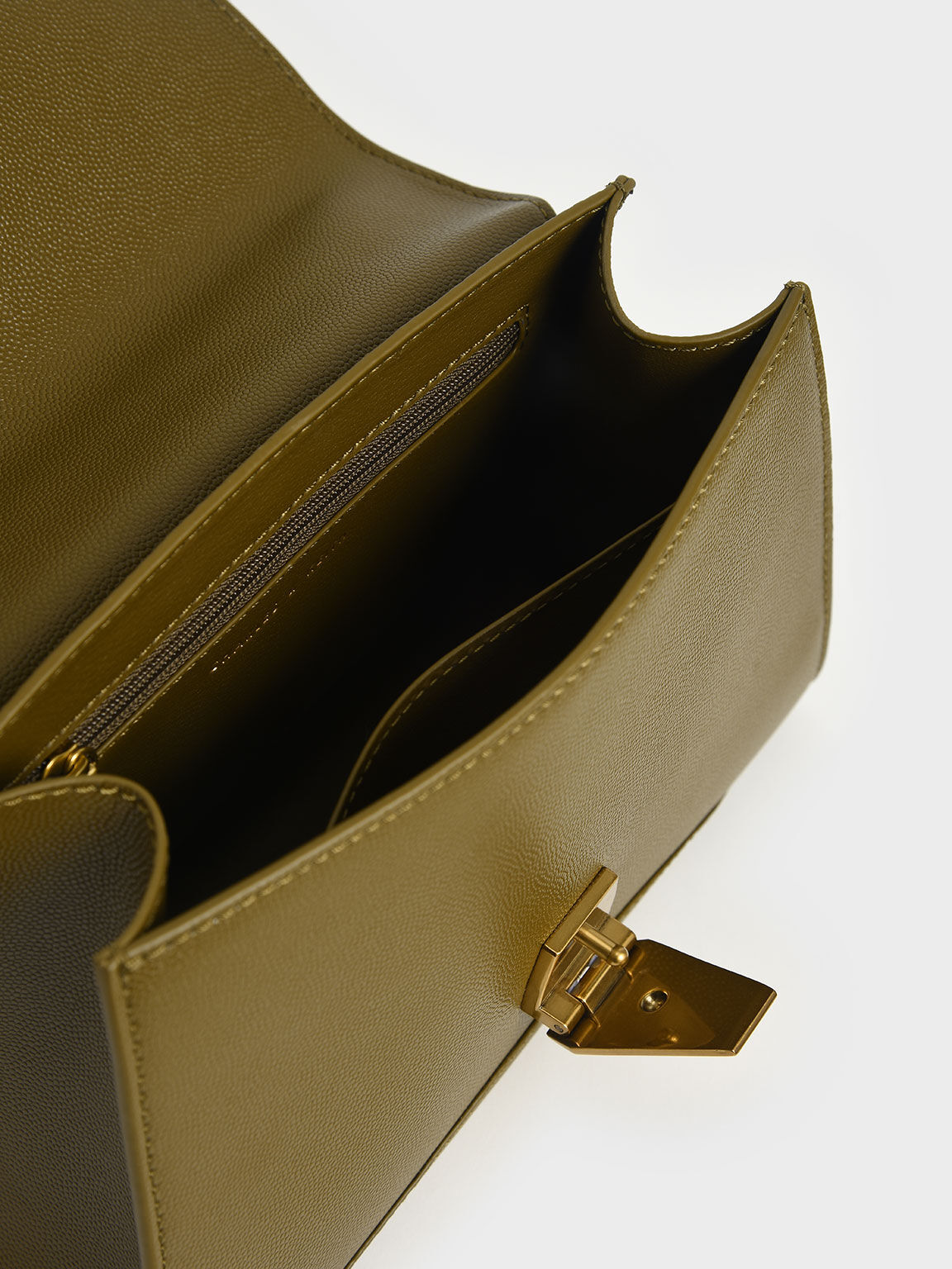 Metallic Push-Lock Trapeze Shoulder Bag, Olive, hi-res