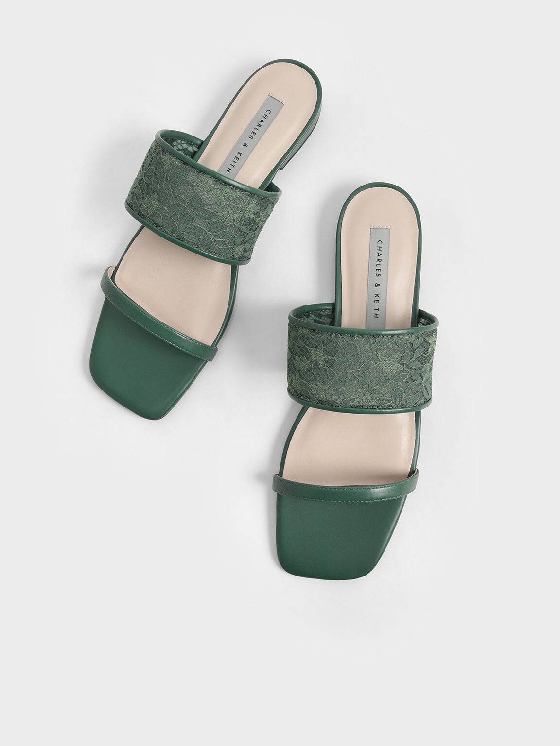 Sandal Slide Lace & Mesh, Green, hi-res