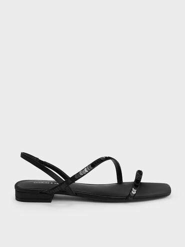 Sandal Strappy Sequinned Briella, Black Textured, hi-res