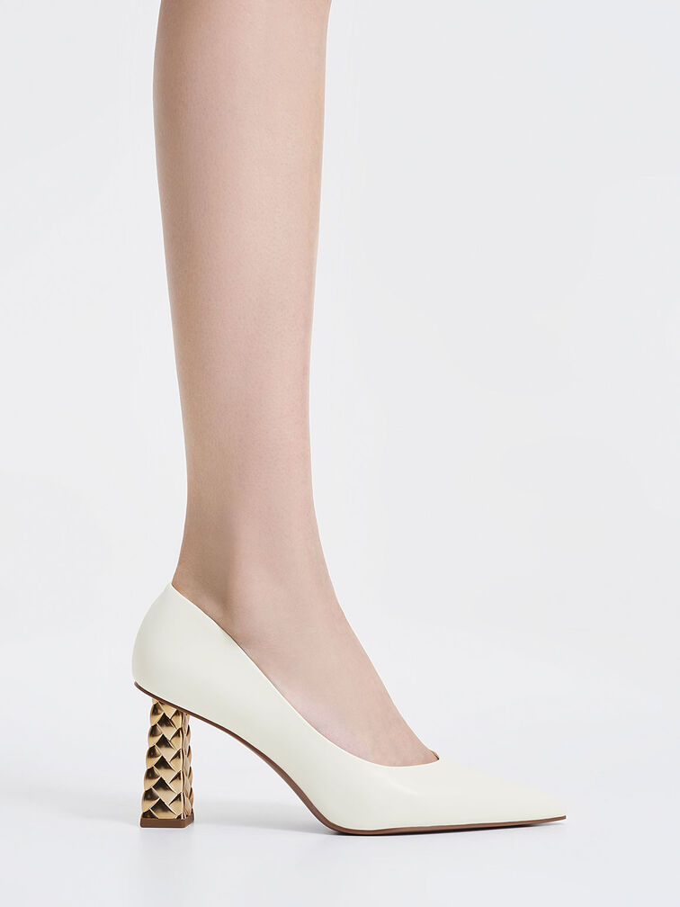 Quilted Heel Pointed-Toe Pumps, Chalk, hi-res