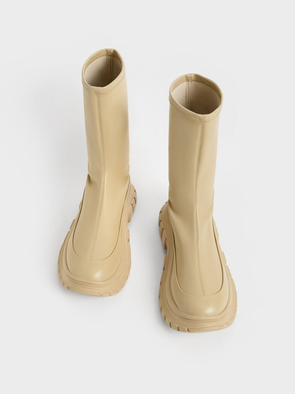 Sculptural Chunky Platform Boots, Beige, hi-res