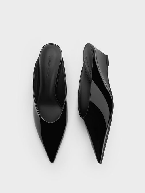 Sepatu Wedge Mules Patent Pointed-Toe, Black Patent, hi-res