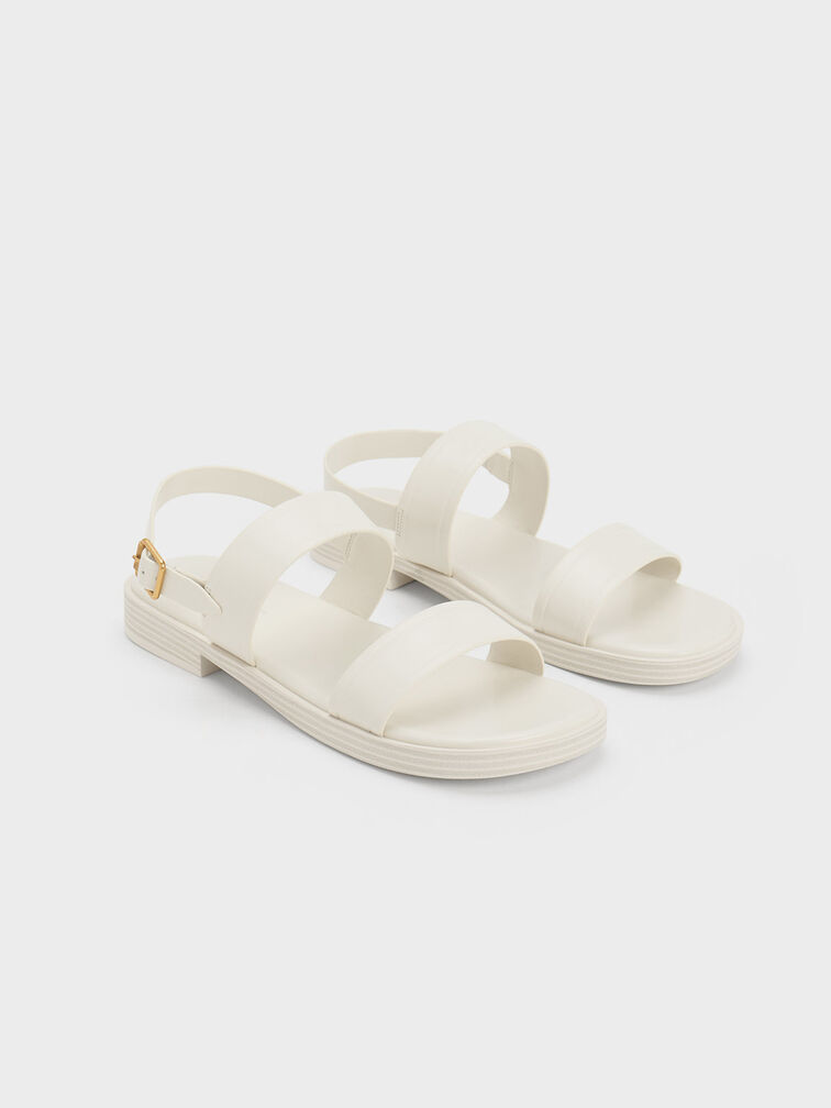Buckled Double Strap Sandals, Cream, hi-res
