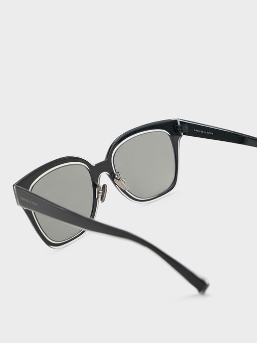 Kacamata Metallic Accent Square Oversized, Black, hi-res