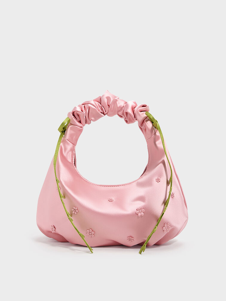 Tas Hobo Floral-Vine Satin Mabel, Pink, hi-res