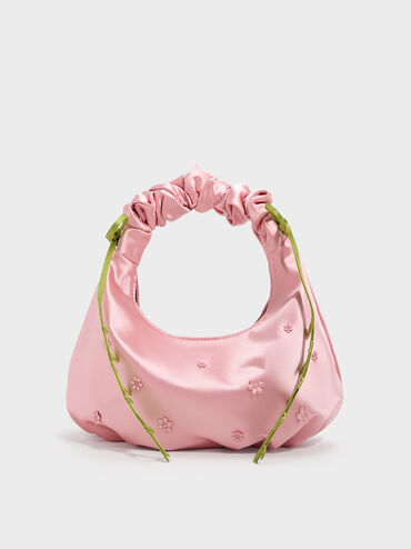 Tas Hobo Floral-Vine Satin Mabel, Pink, hi-res