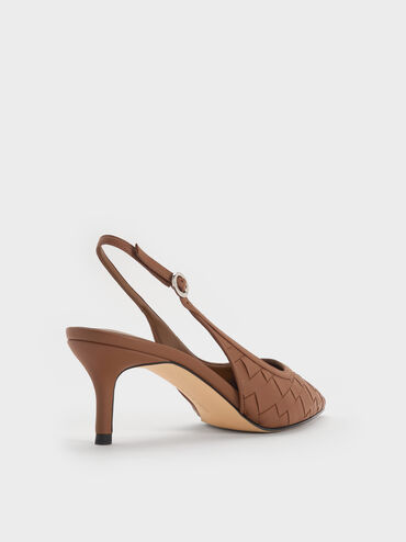 Sepatu Slingback Pumps Pointed-Toe Woven Ivette, Caramel, hi-res