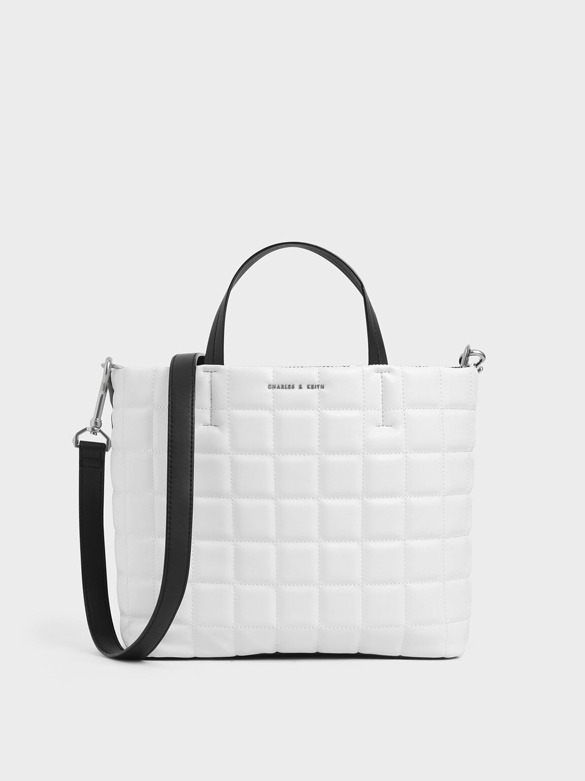 Tas Tote Bag Two-Tone Quilted Short Strap, White, hi-res