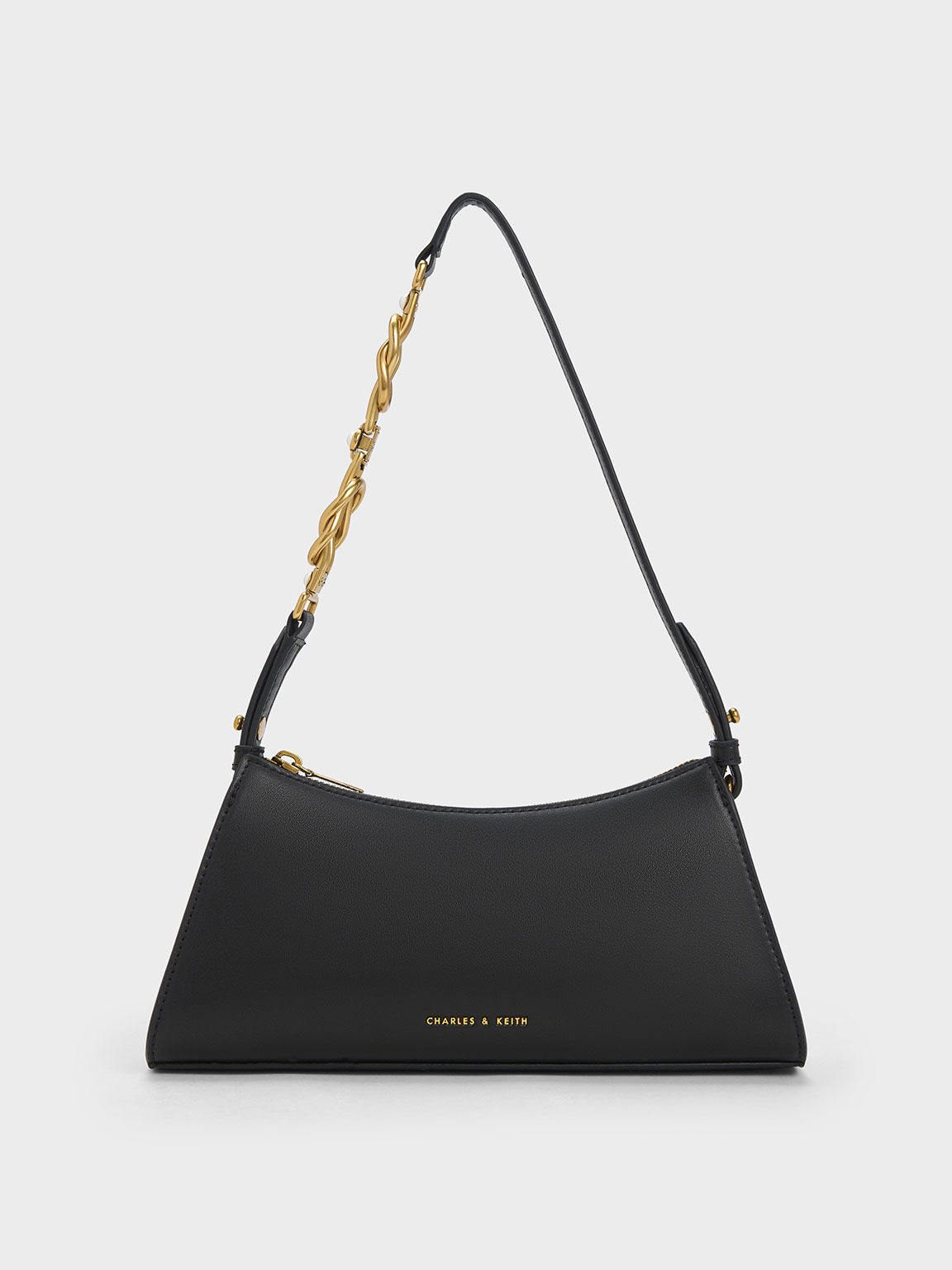 Black Metallic Accent Strap Trapeze Bag CHARLES KEITH ID