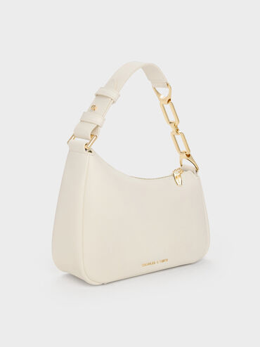 Tas Bahu Chain-Accent Agatha Mini, Cream, hi-res