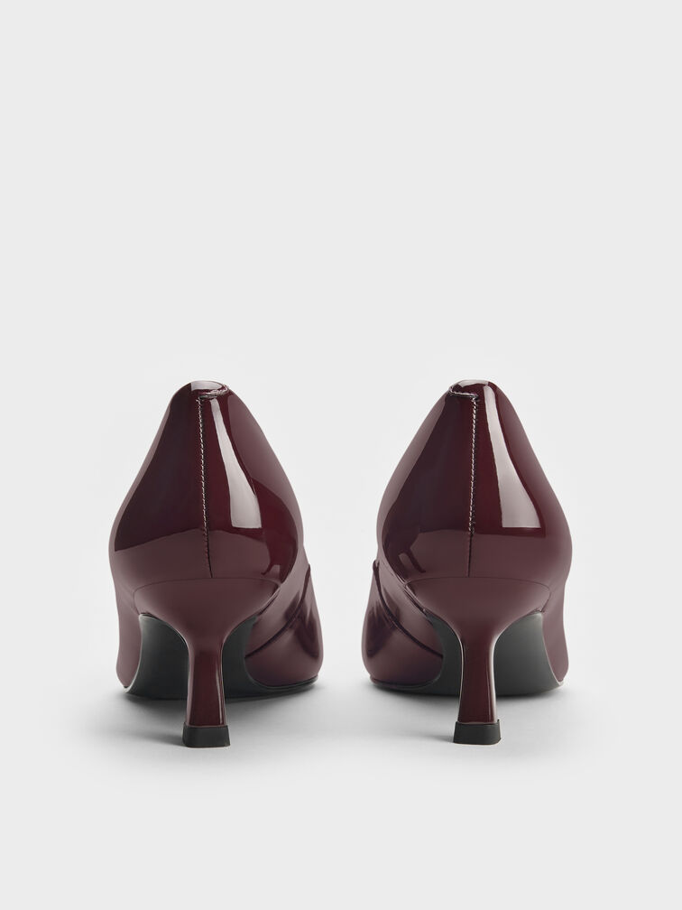 Emmy Patent Pointed Kitten Heel Pumps, Burgundy, hi-res