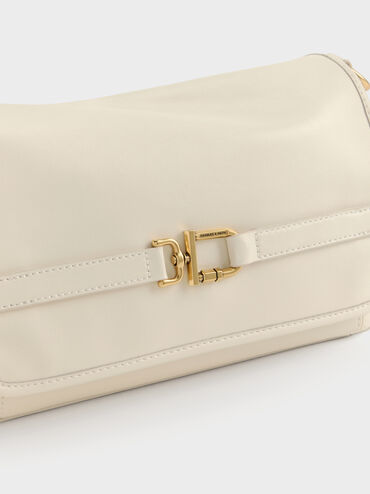 Tas Bahu Belted Metallic-Buckle Gwynne, Cream, hi-res