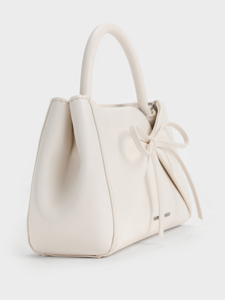 Tas Top Handle Panelled Bow Hazel, Cream, hi-res