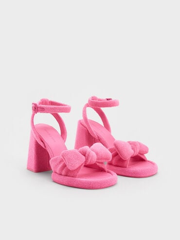 Sandal Bow Ankle-Strap Loey Textured, Pink, hi-res
