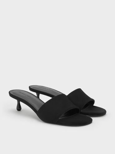 Ruthie Faux Suede Heeled Mules, Black Textured, hi-res