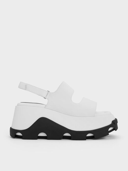 Two-Tone Asymmetric Platform Sandals, White, hi-res