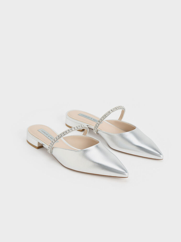 Ambrosia Gem-Embellished Slip-On Flats, Silver, hi-res