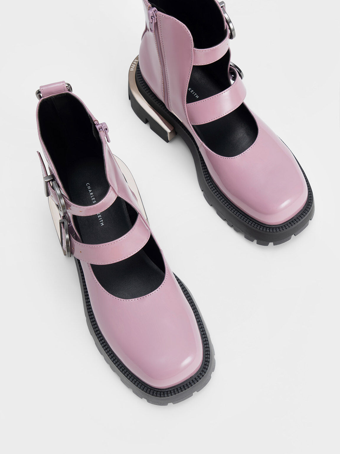 Sepatu Boots Patent Buckled Chunky Selma, Lilac, hi-res