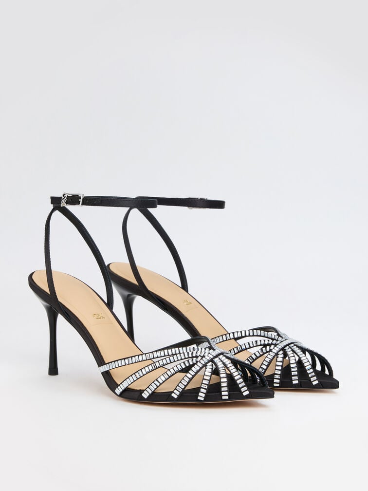 Jaylene Gem Peep-Toe Stiletto Sandals, Black Textured, hi-res