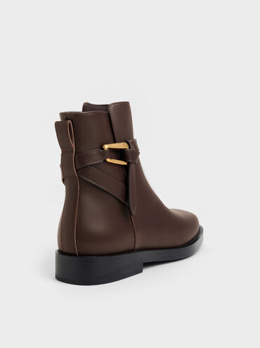 Sepatu Ankle Boots Daena Leather Metallic-Accent, Dark Brown, hi-res