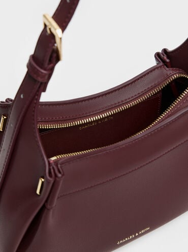 Clarice Pleated Shoulder Bag, Wineberry Red, hi-res