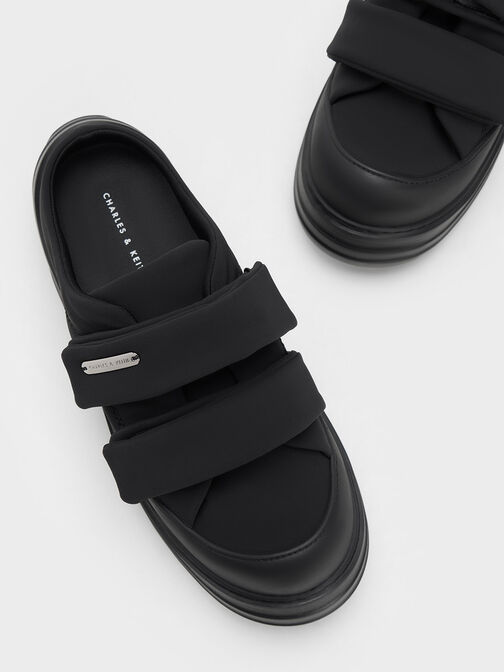 Sneakers Slip-On Nylon Padded Double-Strap, Black Textured, hi-res