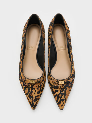 Georgina Calf Hair Leopard-Print Pointed-Toe Kitten-Heel Pumps, Animal Print Brown, hi-res