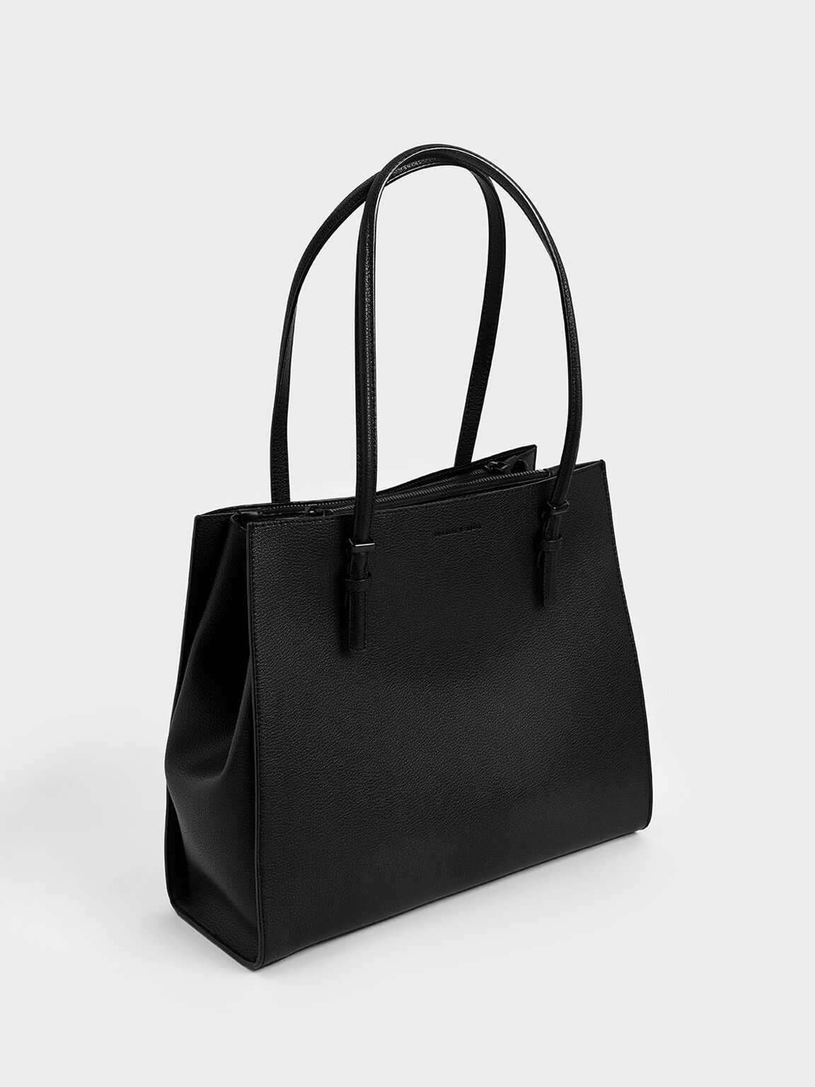 Ultra matte Black Double Handle Tote Bag - CHARLES & KEITH ID