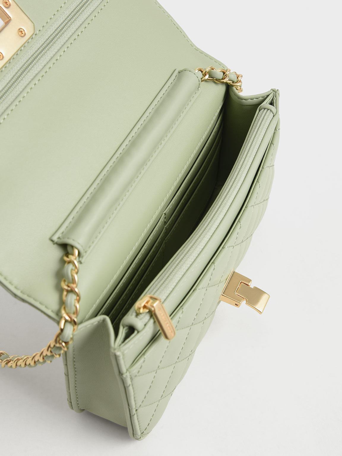Quilted Push-Lock Clutch, Mint Green, hi-res