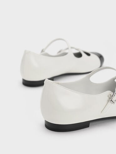 Sepatu Mary Janes Double-Strap T-Bar, White, hi-res