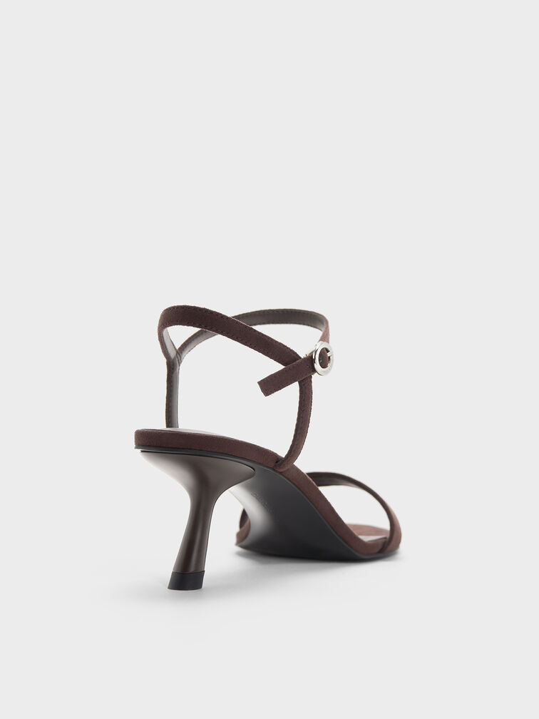 Sandal Ankle-Strap Slant-Heel Faux Suede, Dark Brown Textured, hi-res