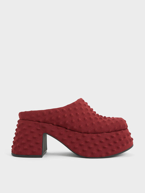 Sepatu Platform Mules Spike Textured, Red, hi-res